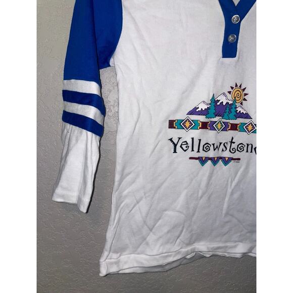 1997 Vintage Le Riche Yellowstone Mountain Graphic White Shirt 90s 1990s VTG S S - Picture 4 of 10